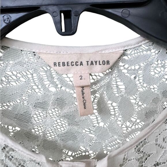 Rebecca Taylor Women's Long Sleeve Silk and Lace Top in white 2 - Picture 3 of 4